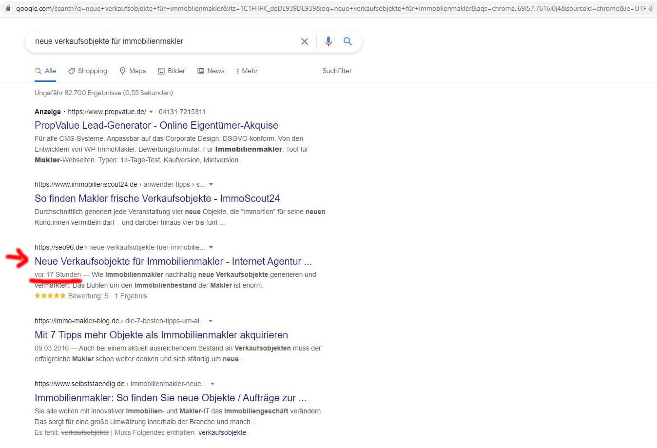 Neue Verkaufsobjekte für Immobilenmakler Google Seite 1