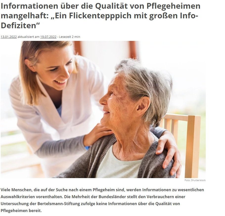 Qualität der deutschen Pflegeheime mangelhaft